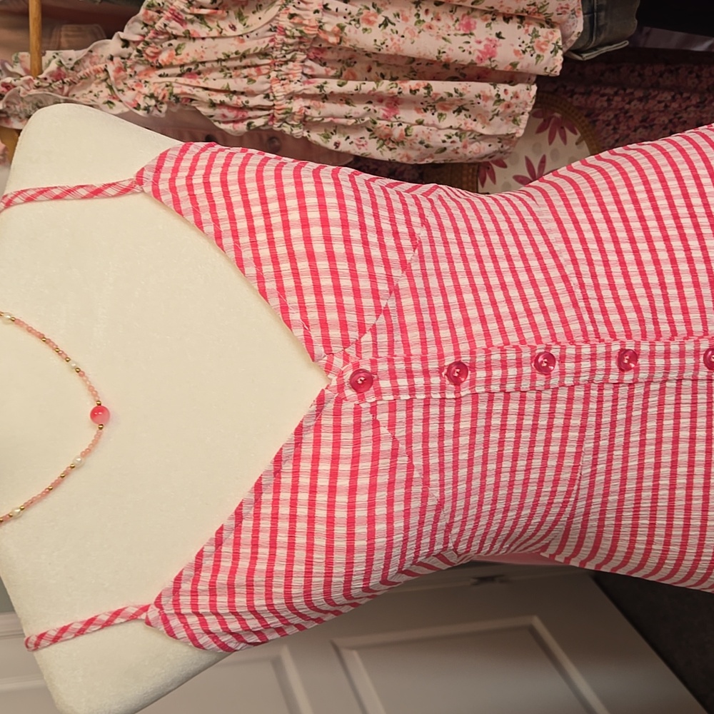 Promesa Red/Pink and White Gingham  Maxi Searsucker Dress New - Picture 14 of 17
